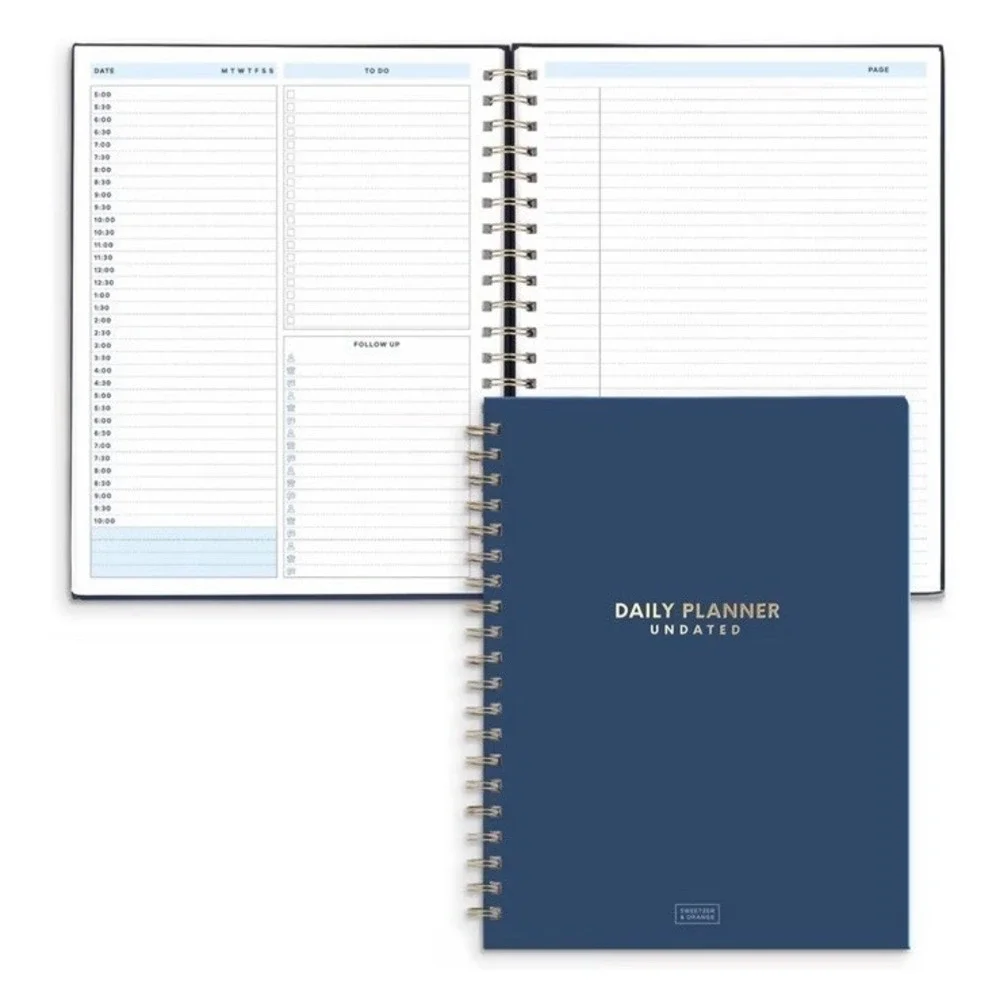 Sweetzer and Orange Daily Planner Notebook – Undated Two-Page Daily Layout